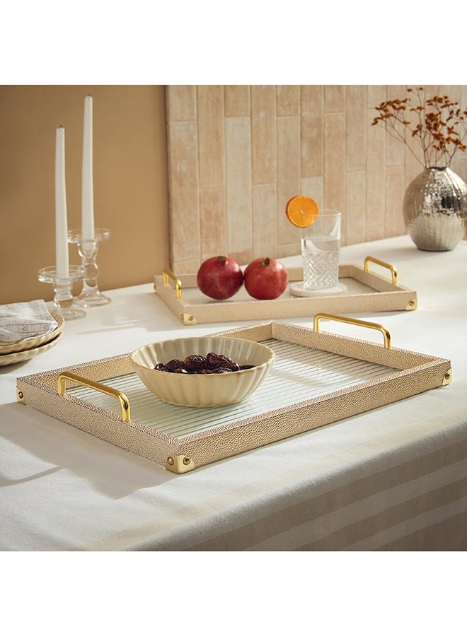 Home Box Dorothy Wooden Tray with Glass Base - Gold - Image 5